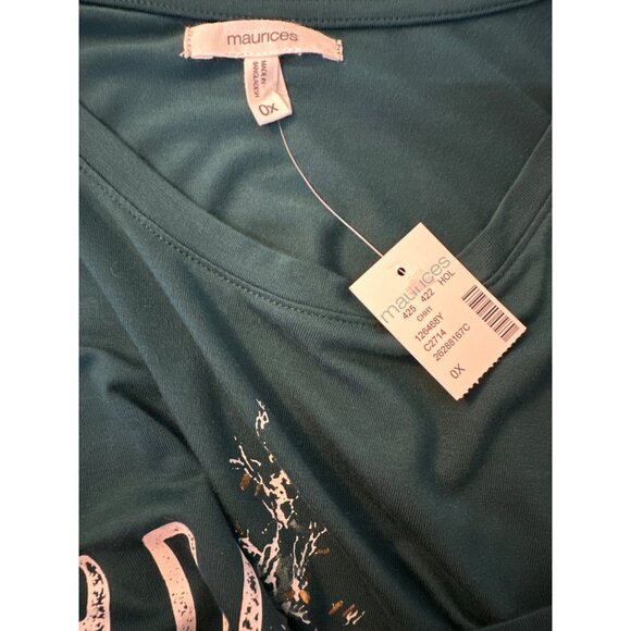 NWT Maurice’s Christmas Teal Tee Green HOLIDAY GREENS Gold Foil Letters Size 0X - Picture 7 of 7